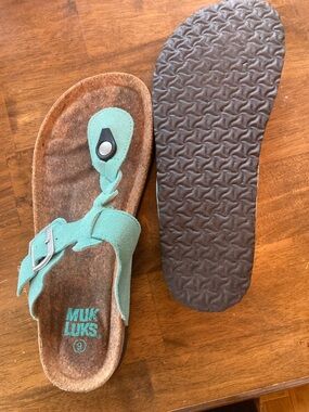 Muk Luks Kids Mint-Teal Toe-Post Sandal with Buckle